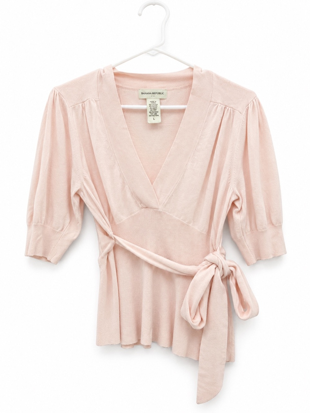 Banana Republic Blush Pink Wrap Sweater Top | Women’s Size L | Balletcore Knit T